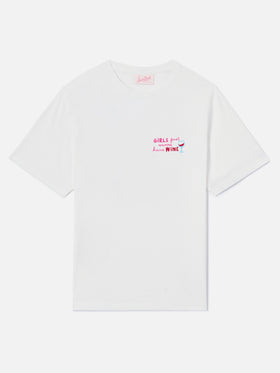 White Emilie T-shirt with Girls Just Wanna Have Wine embroidery