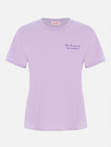 Woman lilac cotton jersey crewneck t-shirt Emilie with Non ho niente da mettere embroidery