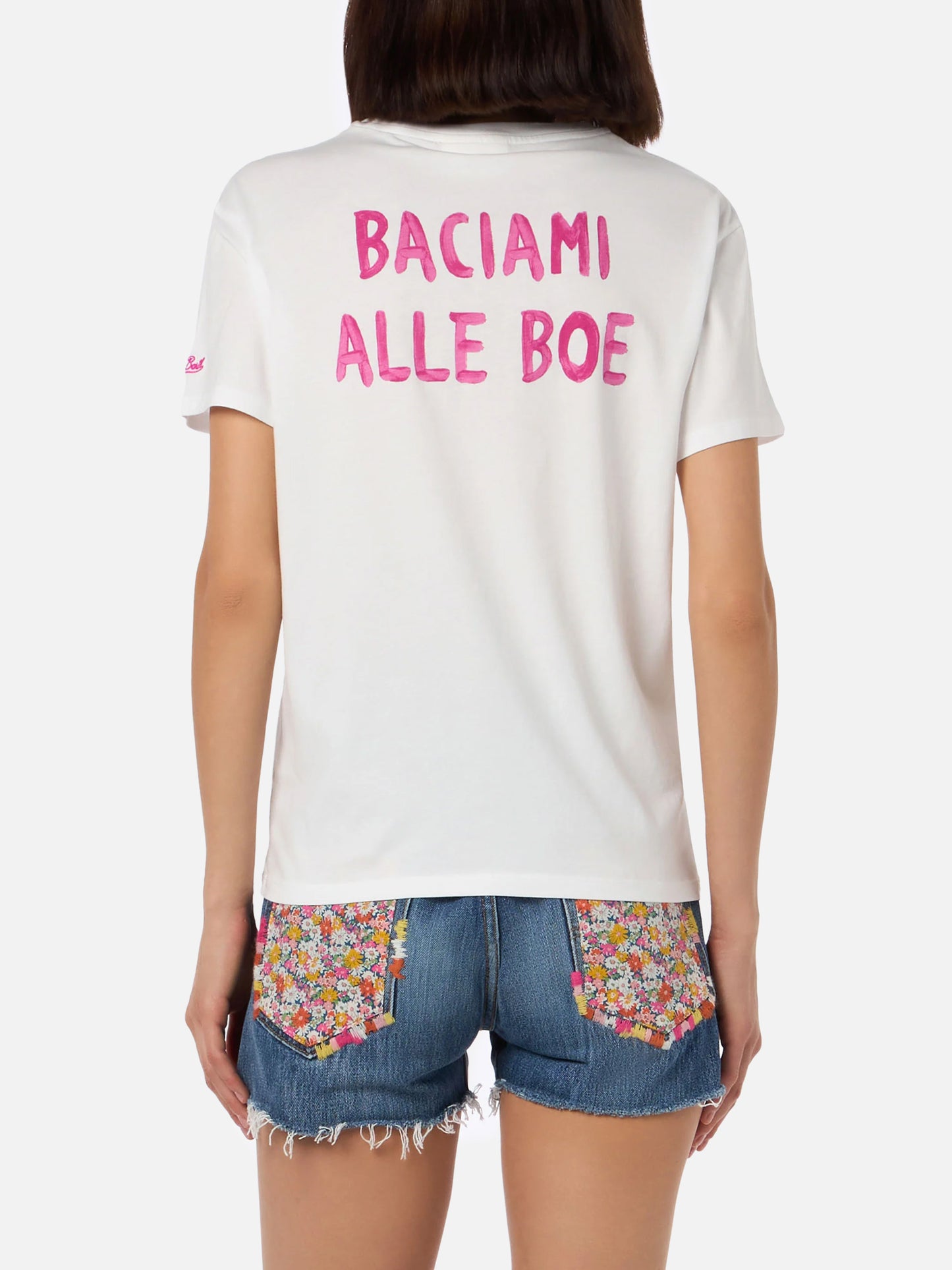 T-shirt girocollo in jersey di cotone da donna Emilie con stampa Baciami alle Boe | ALLE BOE SPECIAL EDITION