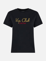 T-shirt nera da donna in cotone pesante Emilie con ricamo Vip Club Cortina | VIP CLUB CORTINA SPECIAL EDITION