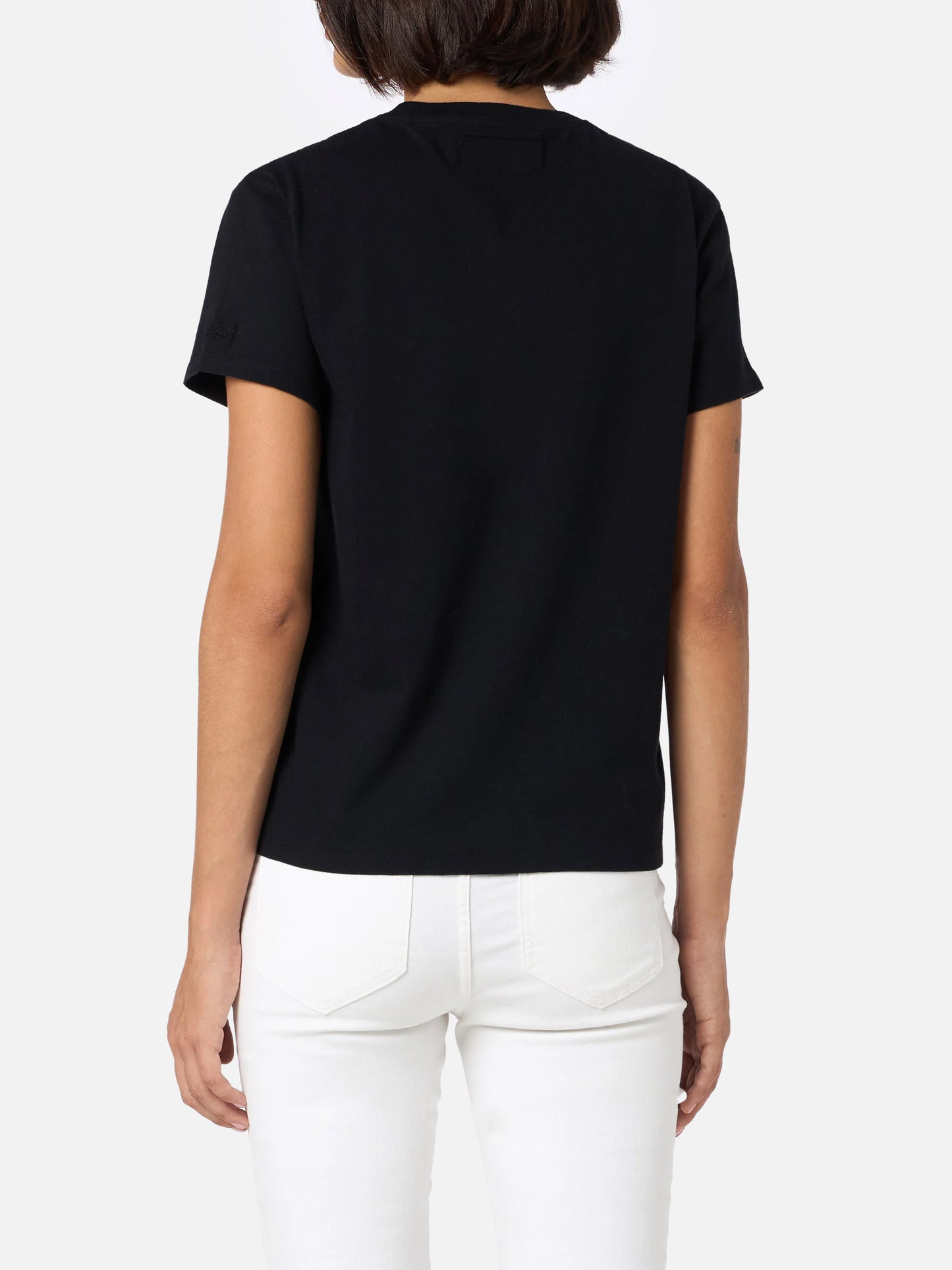 Woman heavy cotton black t-shirt Emilie with Vip Club Cortina embroidery | VIP CLUB CORTINA SPECIAL EDITION