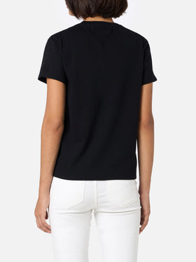 Woman heavy cotton black t-shirt Emilie with Vip Club Cortina embroidery | VIP CLUB CORTINA SPECIAL EDITION