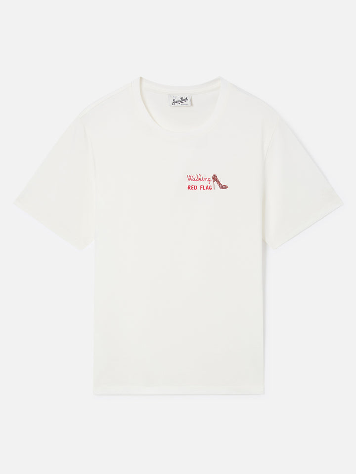 Camiseta Off white Emilie con bordado Walking Red Flag 