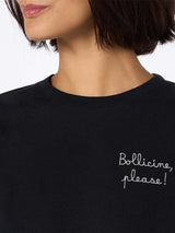 Schwarzes T-Shirt Emilie aus schwerer Baumwolle für Damen mit Stickerei „Bollicine Please“