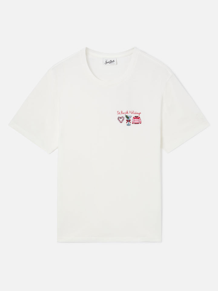 Camiseta off white Emilie con bordado St. Barth Holidays 
