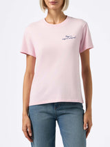 Damen-T-Shirt Emilie aus schwerer Baumwolle in Rosa mit „Vacanze negare“-Stickerei | VACANZE DI NATALE SONDERAUSGABE