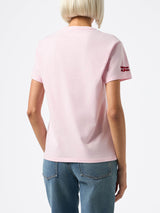 Damen-T-Shirt Emilie aus schwerer Baumwolle in Rosa mit „Vacanze negare“-Stickerei | VACANZE DI NATALE SONDERAUSGABE