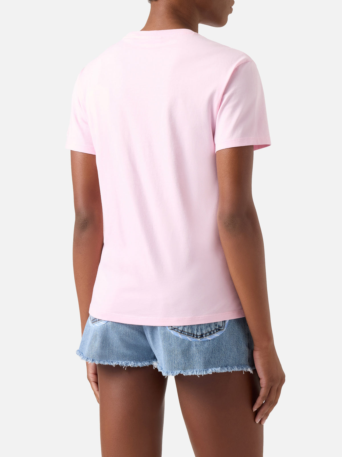 Camiseta Emilie en rosa con bordado Non smetterò mai di splendere 