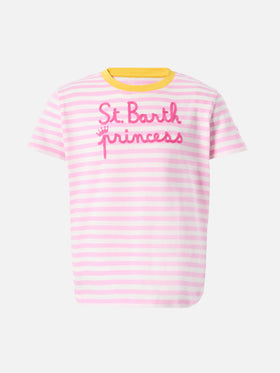 Cotton t-shirt Emma with striped print and St. Barth Princess embroidery