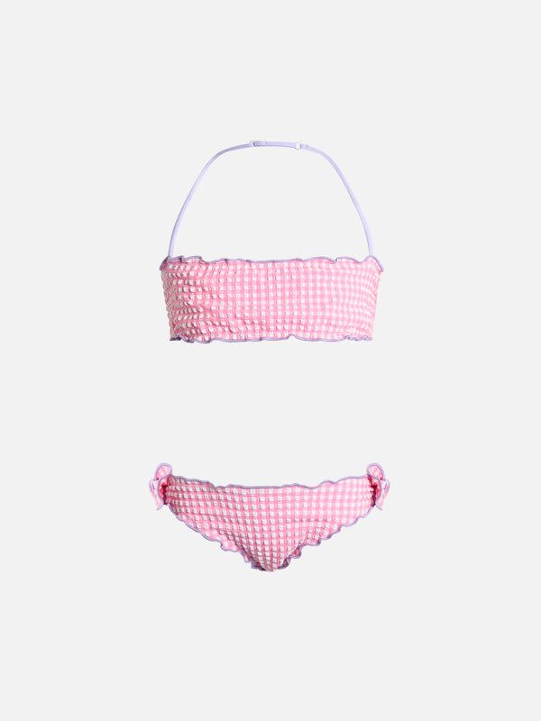 Girl seersucker classic bandeau bikini Emy with gingham print