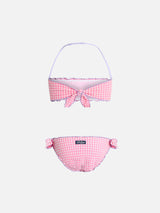 Klassischer Bandeau-Bikini Emy aus Seersucker für Mädchen mit Gingham-Print