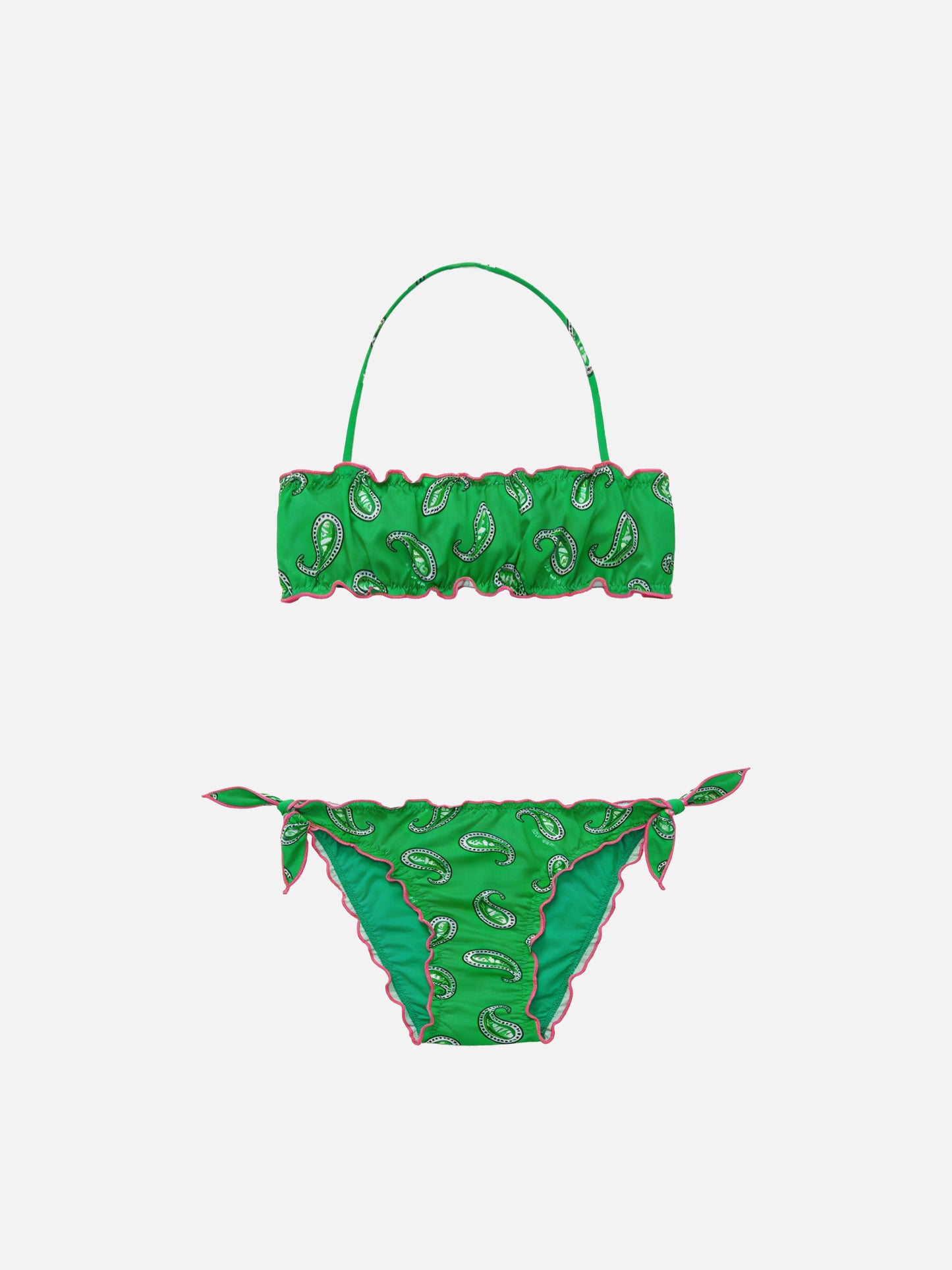 Bikini da bambina a fascia con stampa paisley