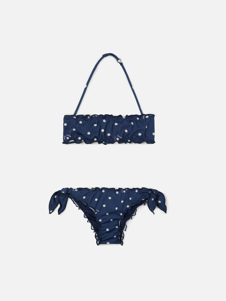 Bikini Emy navy a pois con bordi arricciati