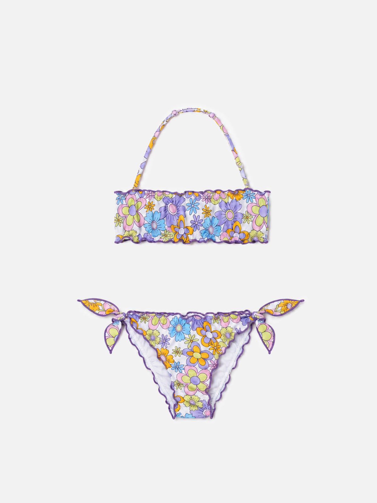 White Emy bandeau bikini with flower print