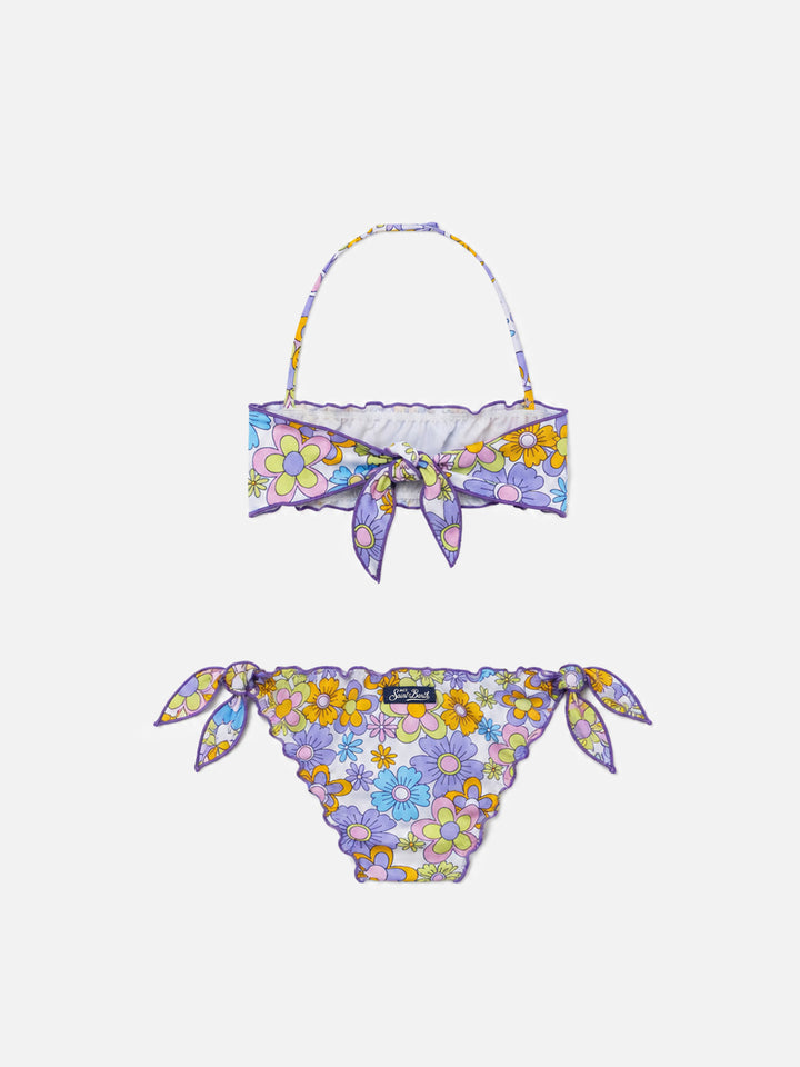 Bikini bandeau pour fille à imprimé fleurs multicolores 