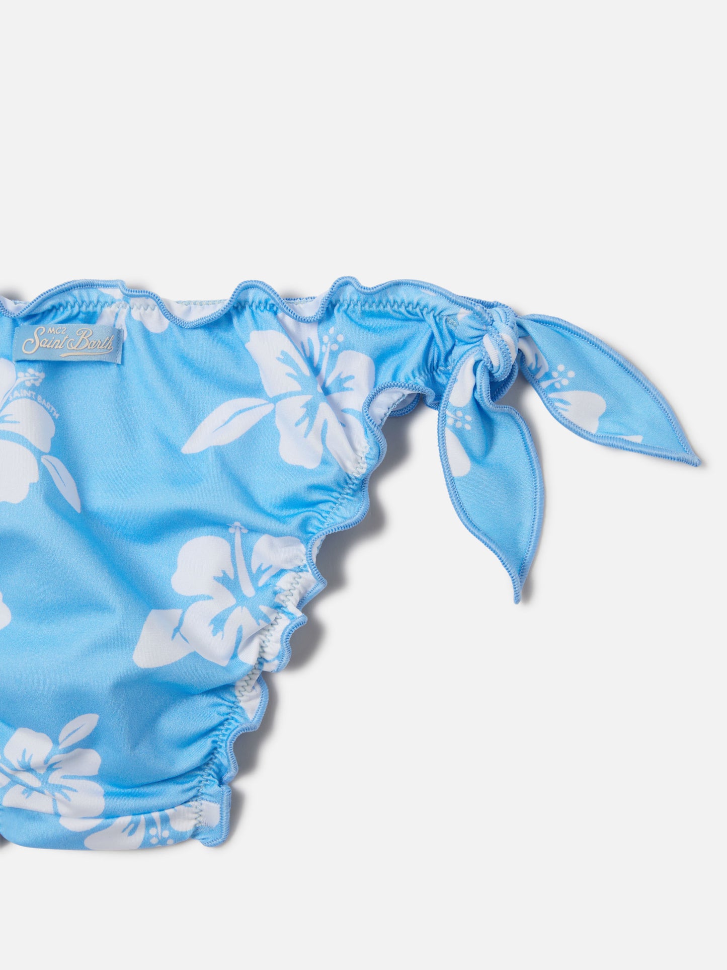 Emy light blue bandeau bikini hibiscus print