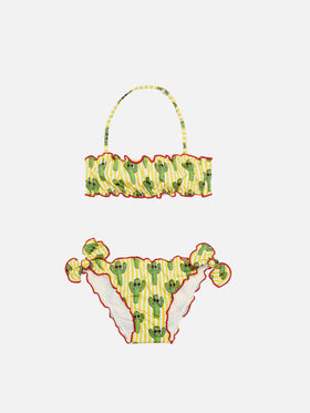 Girl bikini with happy cactus print