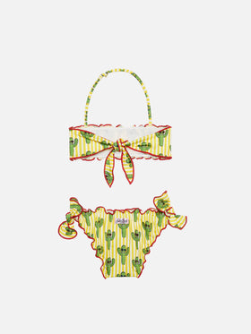 Girl bikini with happy cactus print