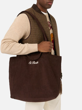 Bolso Brown Essential de pana tote con bordado del logo 