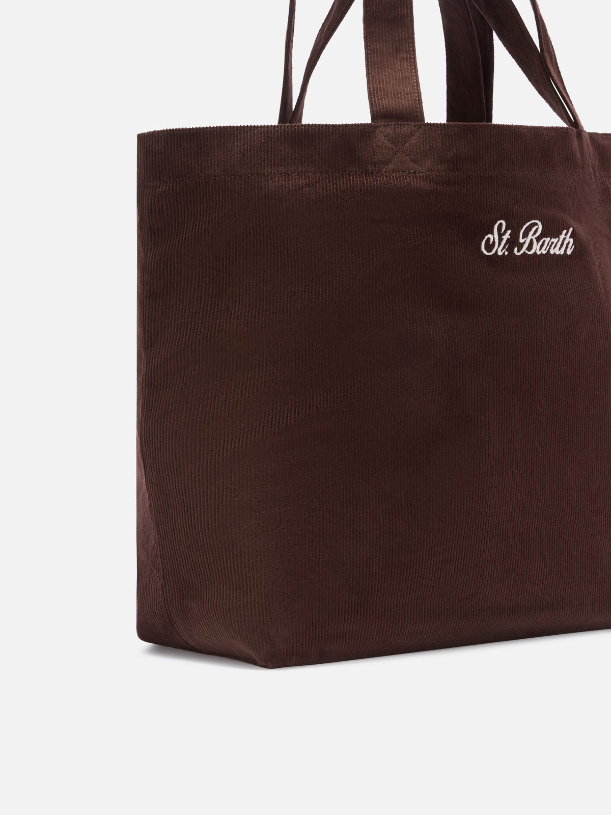 Shopper Essential marrone in velluto a coste con ricamo logo