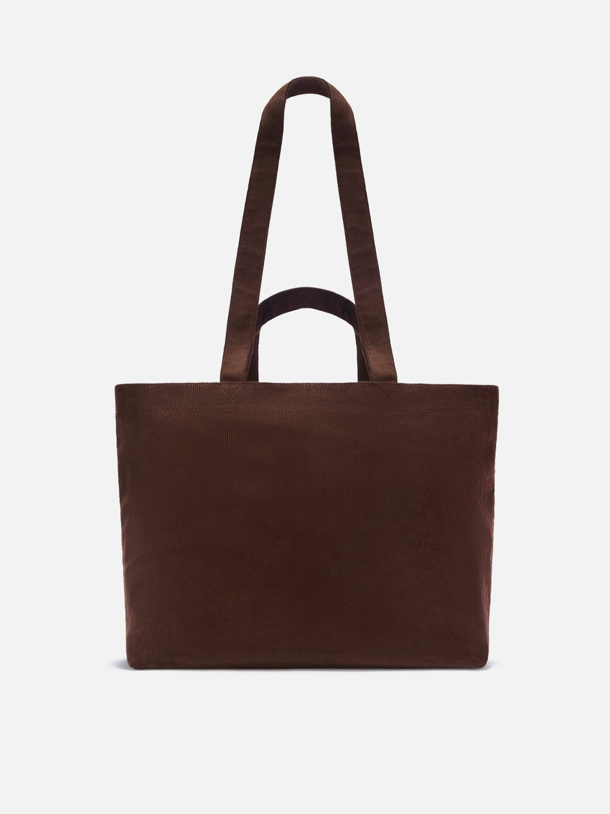 Shopper Essential marrone in velluto a coste con ricamo logo