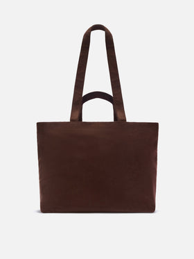 Shopper Essential marrone in velluto a coste con ricamo logo