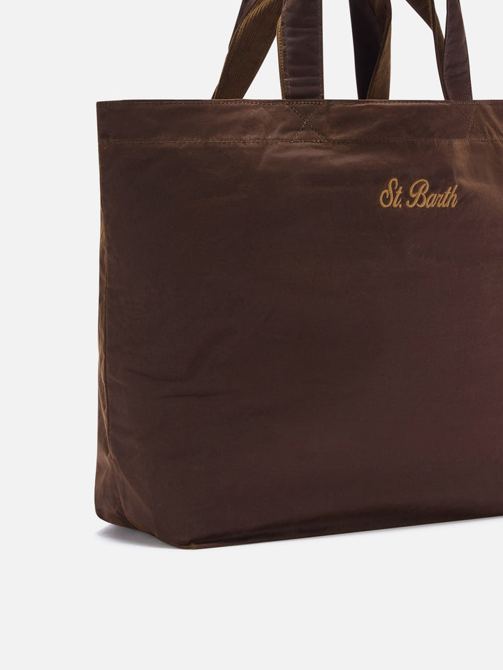 Braune Essential gewachste tote-Tasche mit gesticktem Logo 