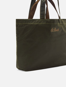 Sac Essential en tote ciré vert militaire avec logo brodé 