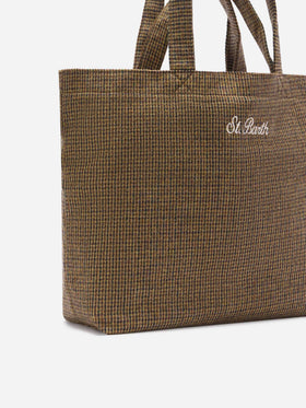 Beige Essential Wollmischungs-tote-Tasche mit Hahnentrittmuster 