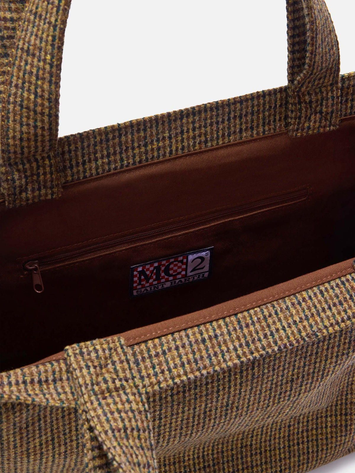 Beige Essential Wollmischungs-tote-Tasche mit Hahnentrittmuster 