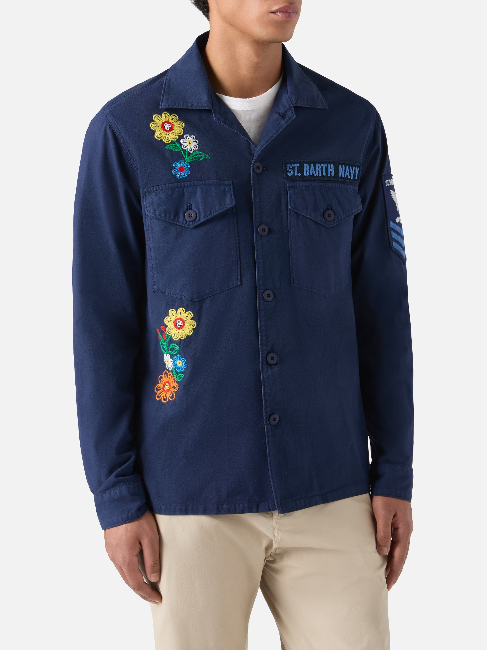 トップス mare Side Slit Overshirt BLUE(Pattern) Man Overshirts – MC2 Saint Barth
