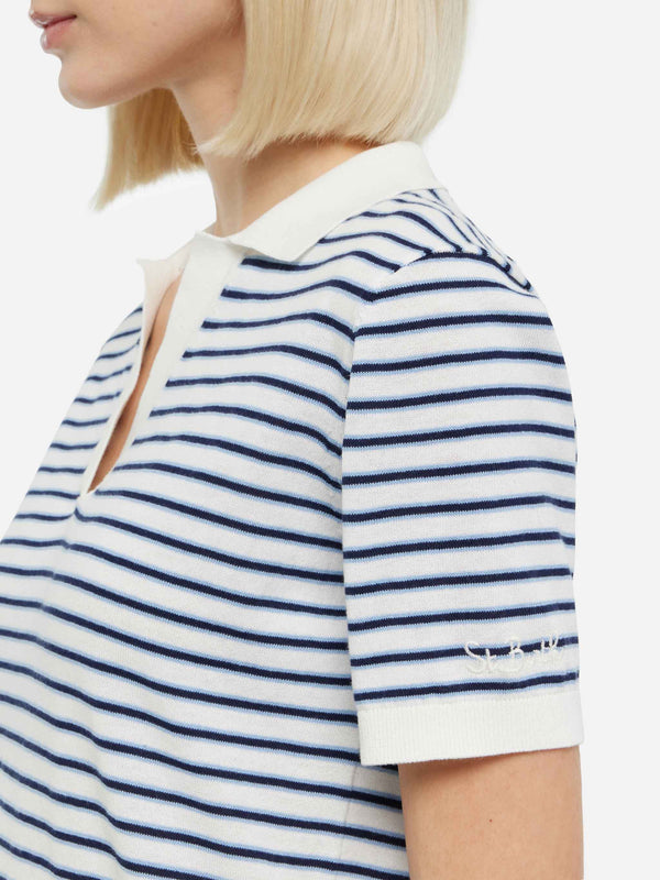 Blue striped knitted polo Evonne