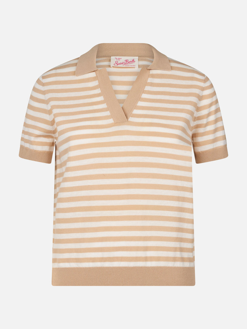 Woman beige striped knitted polo Evonne