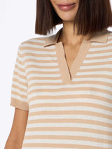 Woman beige striped knitted polo Evonne