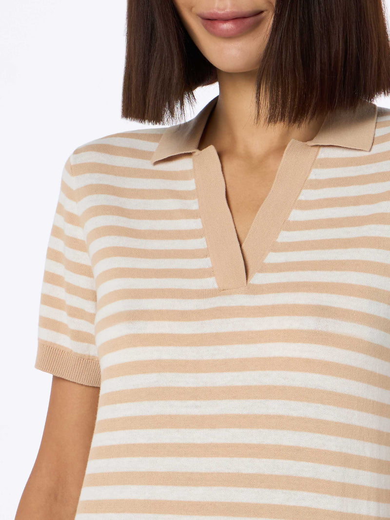 Woman beige striped knitted polo Evonne