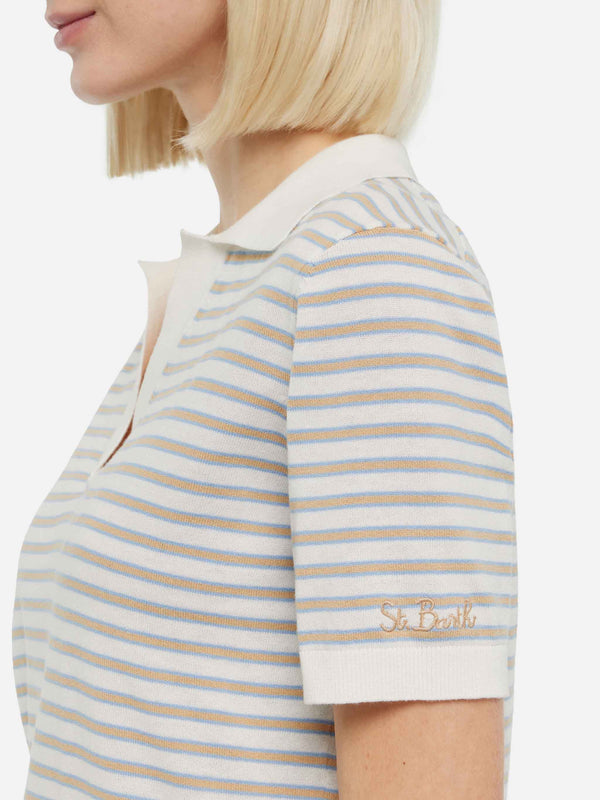 Beige striped knitted polo Evonne