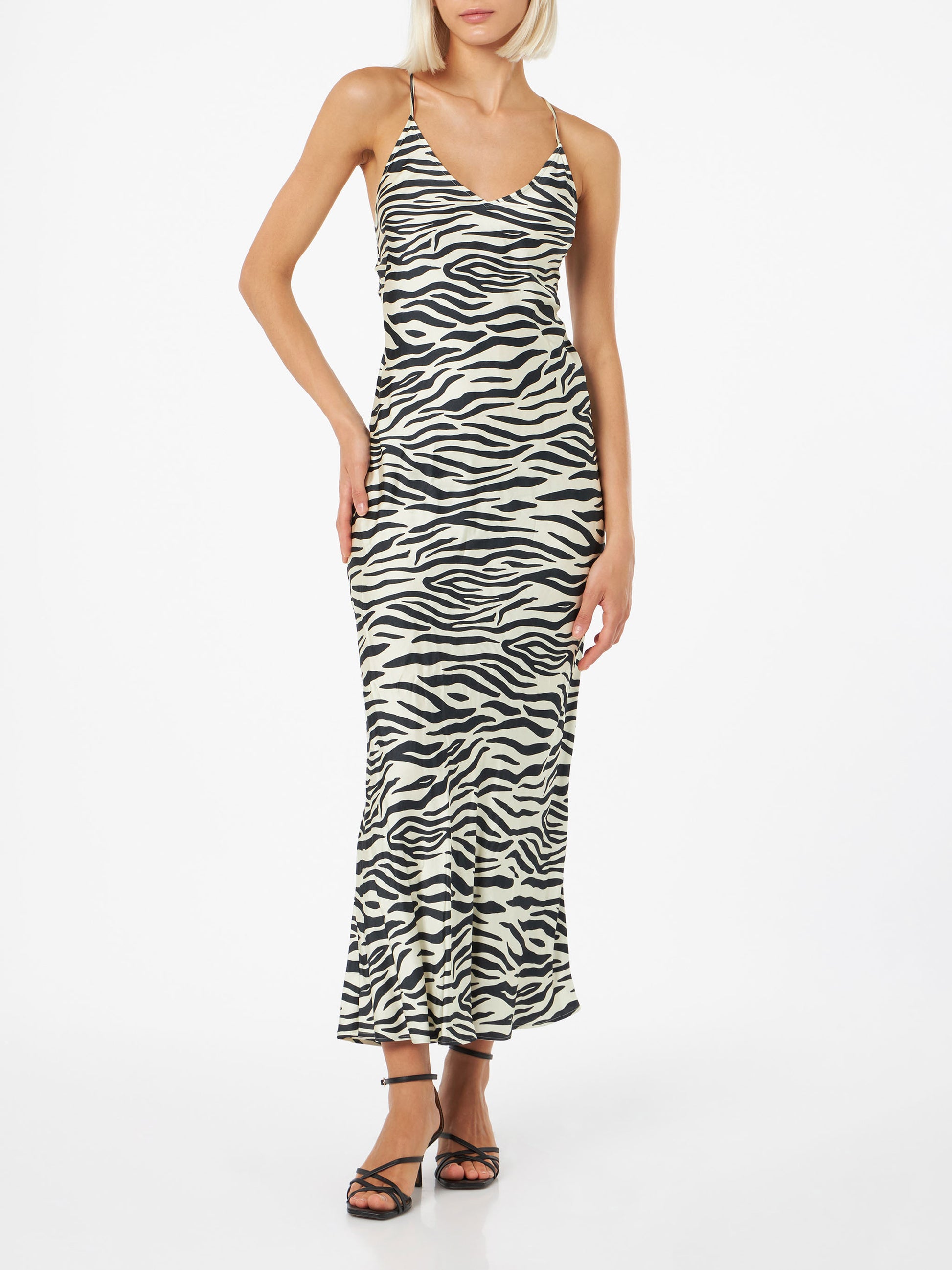 Woman Satin Zebra Slip Dress Eydis L - Mc2 Saint Barth Woman Satin Zebra Slip Dress Eydis L - Mc2 Saint Barth