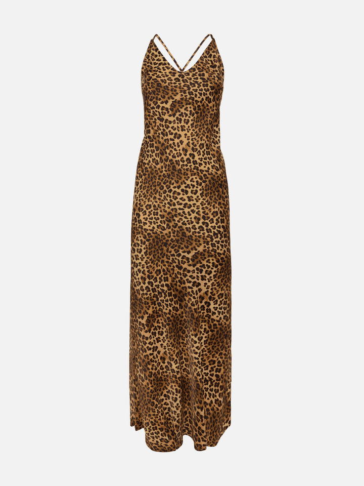 Eydis satin slip dress with animalier print