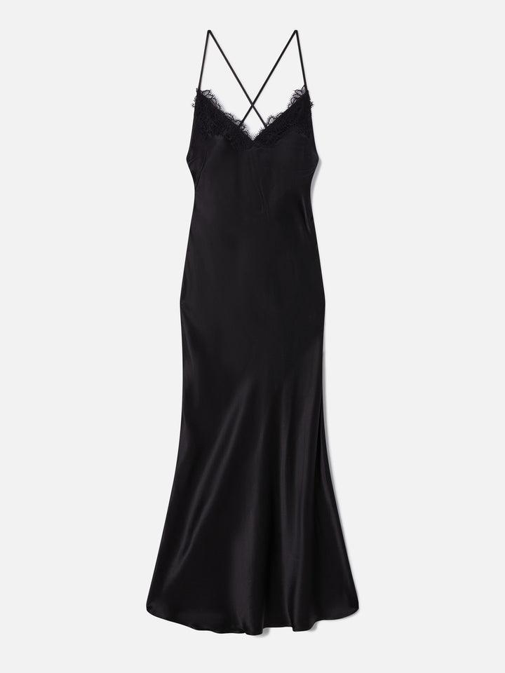 Robe nuisette en satin Eydis en noir 
