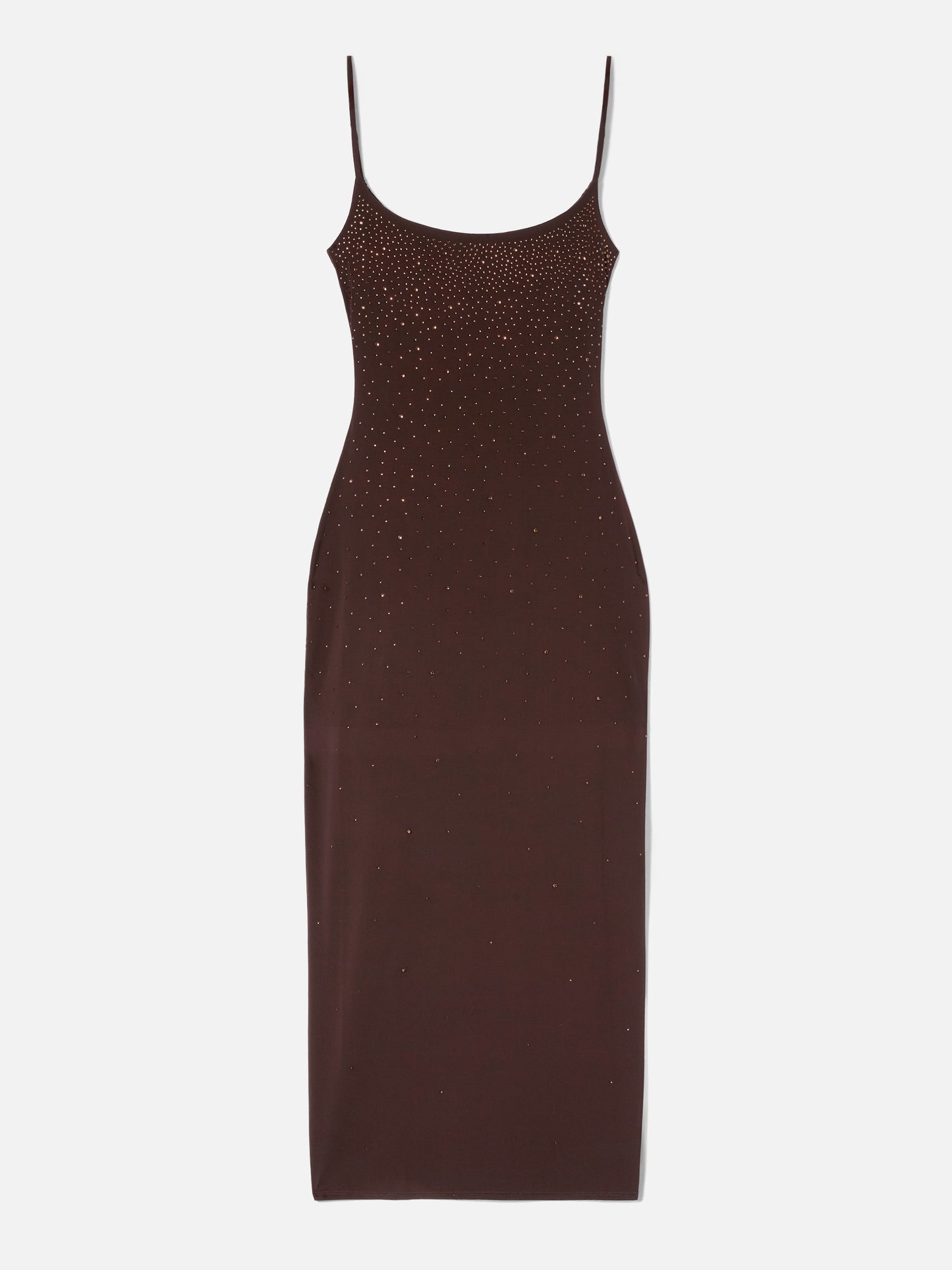 Long Evy dress in brown with degradé-effect strass