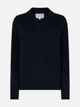 Maglione da donna blu navy Eze con collo polo