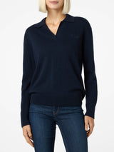 Maglione da donna blu navy Eze con collo polo