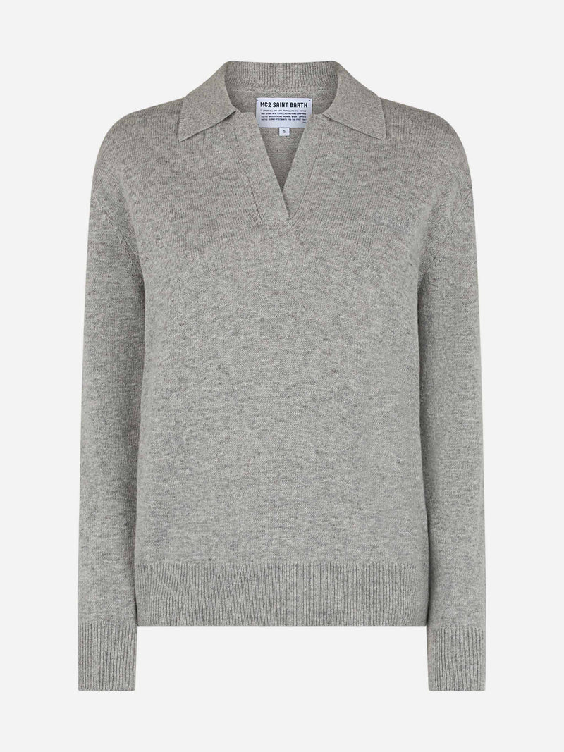 Maglione da donna grigio mélange Eze con collo polo