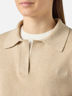 Maglione da donna beige Eze con collo polo