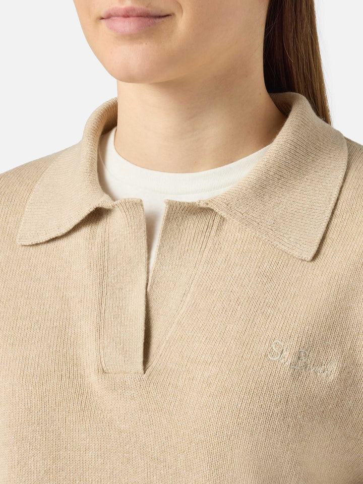 Maglione da donna beige Eze con collo polo