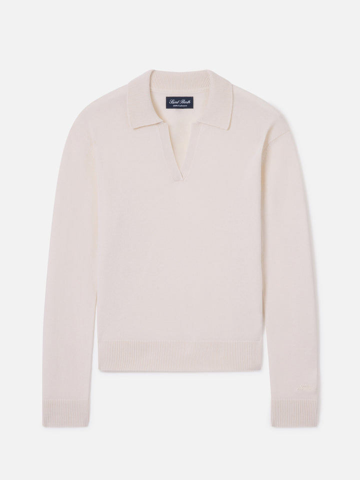 Polo en maille de cachemire Eze en blanc cassé 
