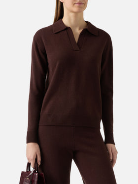 Brown Eze wool sweater with polo collar