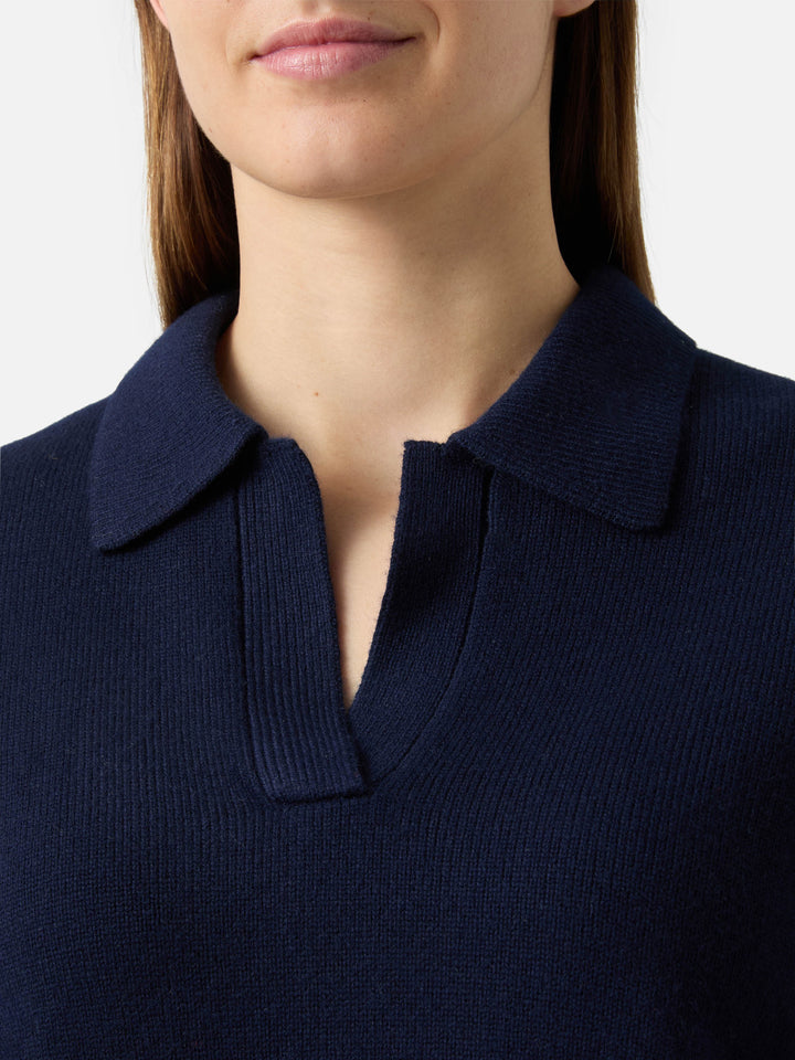 Midnight blue Eze wool sweater with polo collar