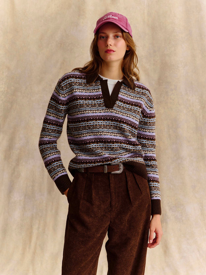 Pantalon large Rebella en velours côtelé marron 