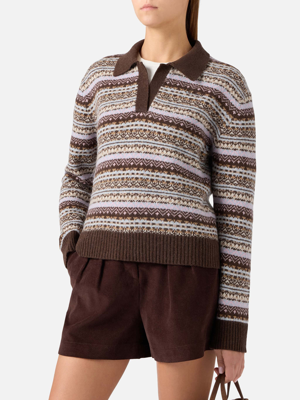 Strickmodell mit Polokragen aus Eze-Wollmischung mit Fair-Isle-Muster 